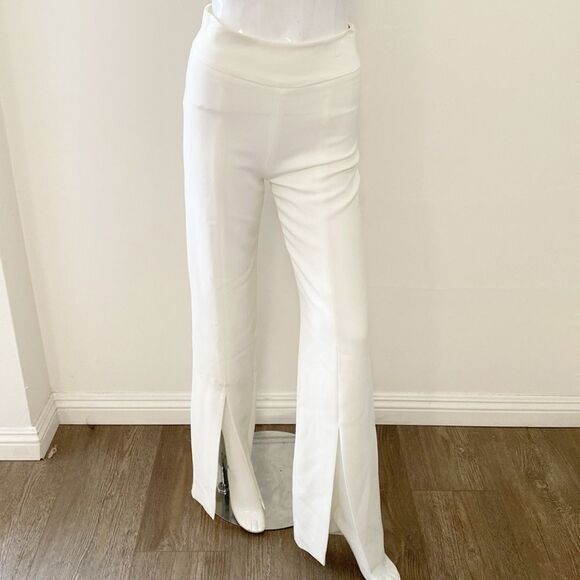 Jonathan Simkhai Core Collection Signature Ariah White Wide Leg Pant w/ Slits - Picture 5 of 8